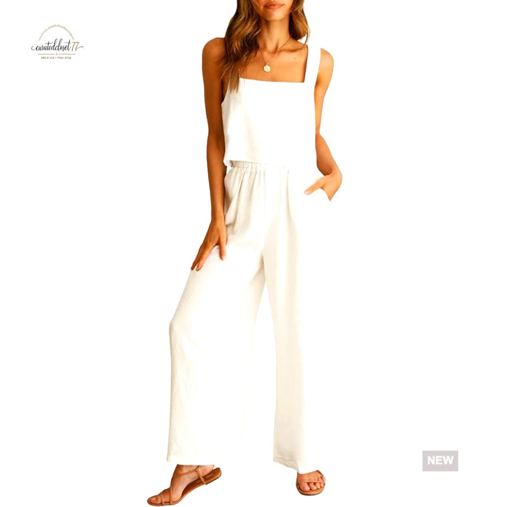 Linen Blend 2-Piece Lounge Set With Crop Top And Wide Leg Pants